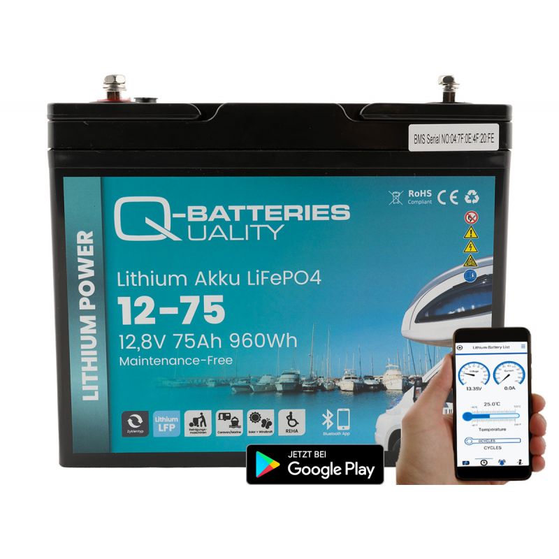 75Ah Q-Batteries, 12.8V LiFePO4, BMS+Bluetooth